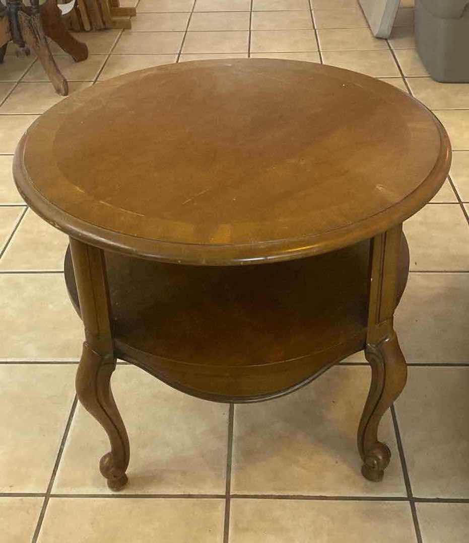 Photo 1 of 27” ROUND DARK WOOD END TABLE WITH SHELF H22”