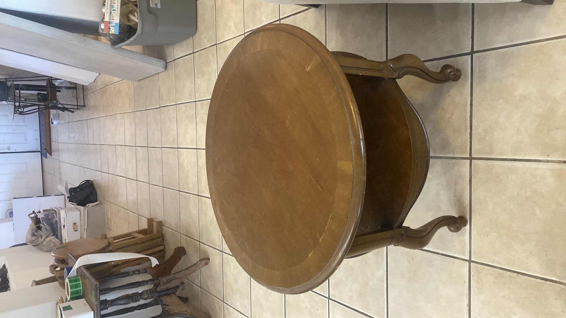 Photo 1 of 27” ROUND DARK WOOD END TABLE WITH SHELF H22”