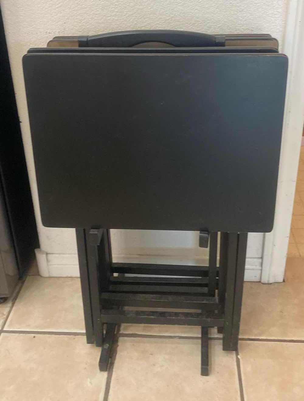 Photo 1 of 4 BLACK WOOD TV TRAYS IN HOLDER