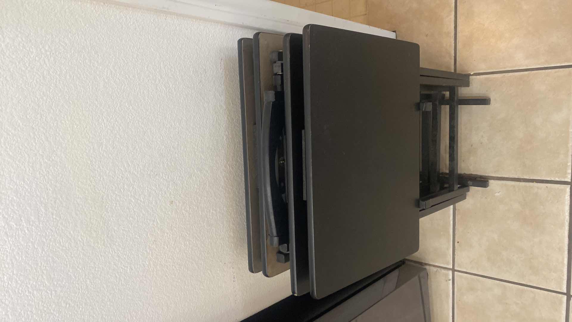 Photo 1 of 4 BLACK WOOD TV TRAYS IN HOLDER