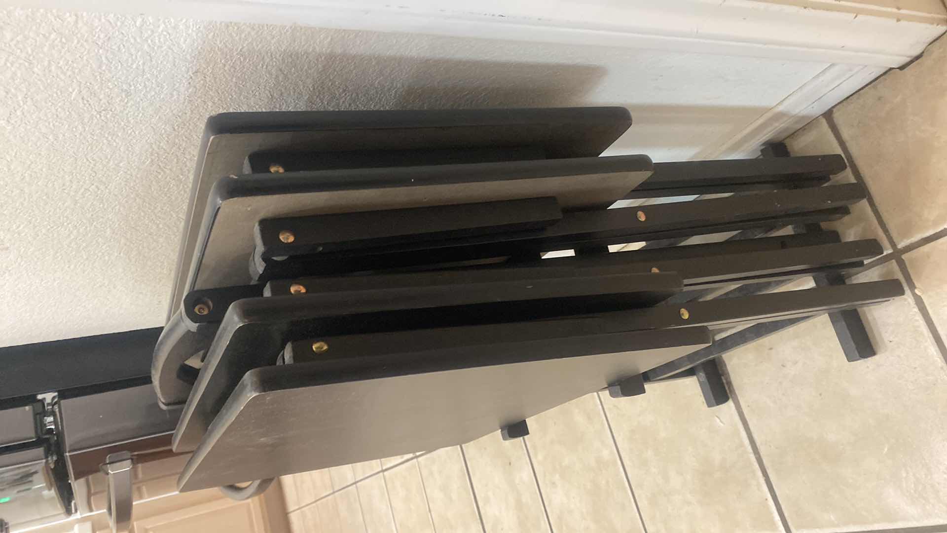 Photo 1 of 4 BLACK WOOD TV TRAYS IN HOLDER