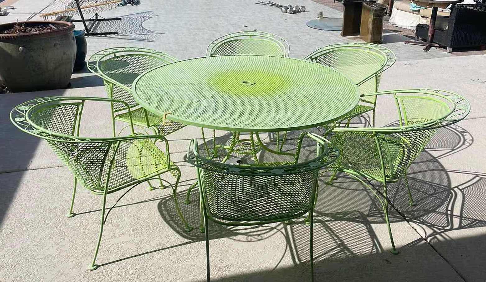 Photo 1 of 54” ROUND GREEN CAST IRON OUTDOOR DINING FOR 6