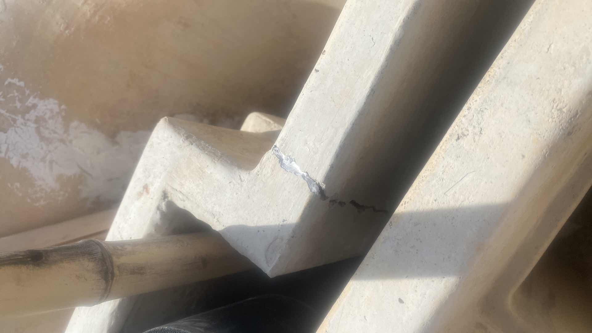 Photo 3 of AL’s GARDEN ART VERY LARGE 2 PIECE ARCHITECTURAL ROUND CAST STONE PLANTER 36” x 25” (measurement is both pieces together) cracks, and chips. Please see pictures.