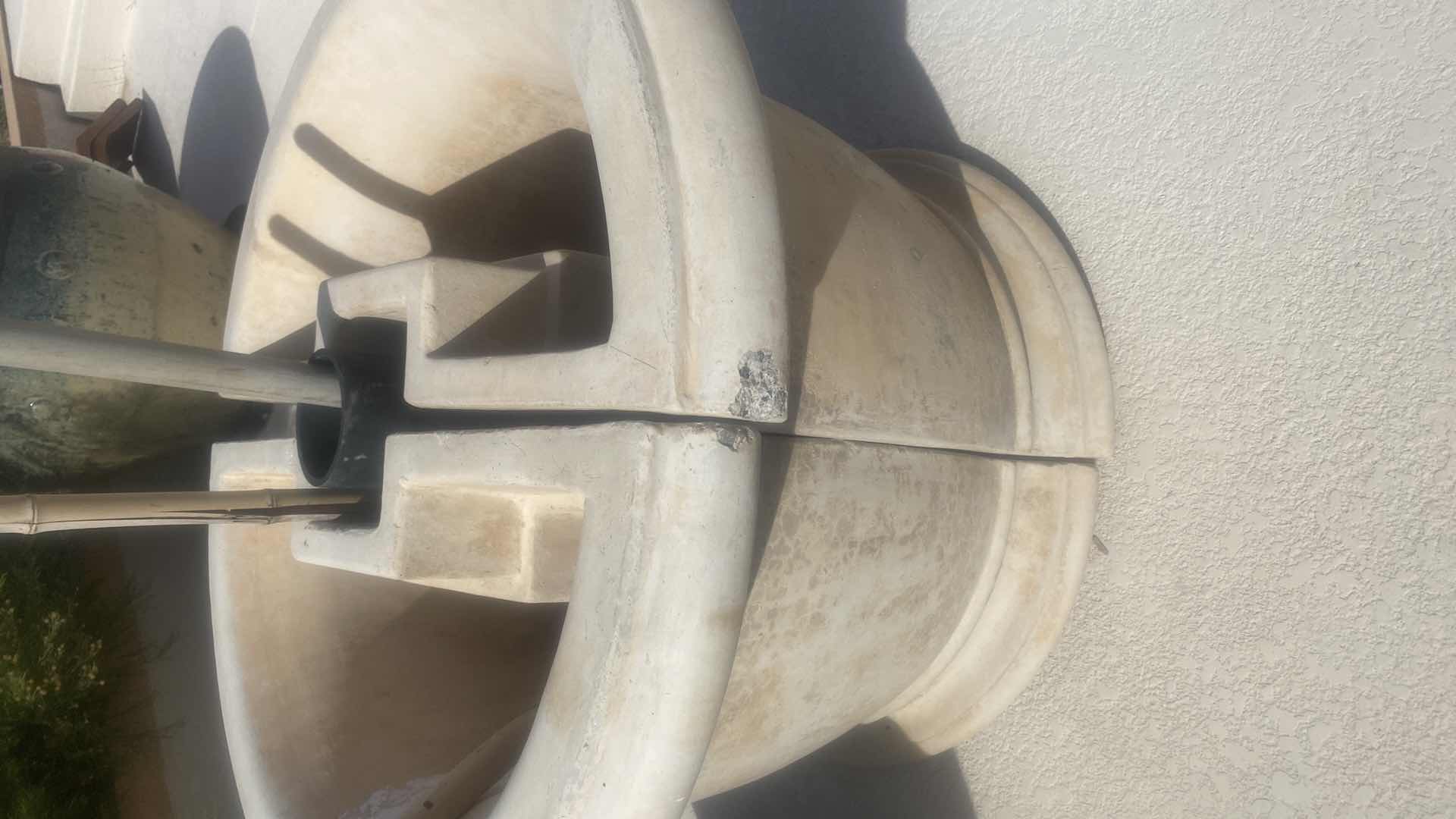 Photo 5 of AL’s GARDEN ART VERY LARGE 2 PIECE ARCHITECTURAL ROUND CAST STONE PLANTER 36” x 25” (measurement is both pieces together) cracks, and chips. Please see pictures.