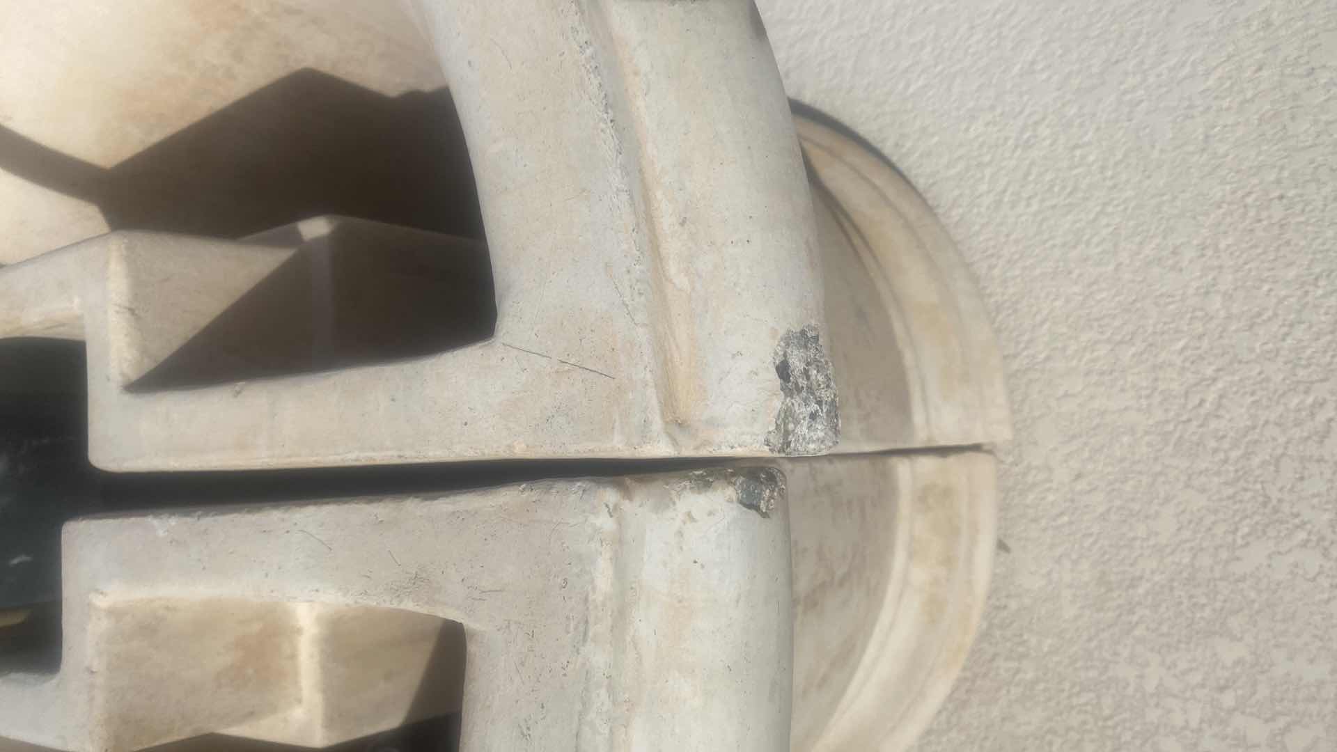 Photo 6 of AL’s GARDEN ART VERY LARGE 2 PIECE ARCHITECTURAL ROUND CAST STONE PLANTER 36” x 25” (measurement is both pieces together) cracks, and chips. Please see pictures.