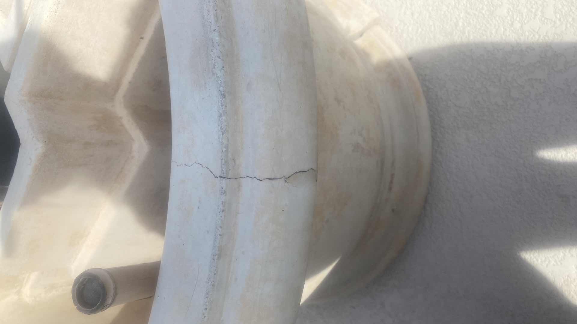 Photo 7 of AL’s GARDEN ART VERY LARGE 2 PIECE ARCHITECTURAL ROUND CAST STONE PLANTER 36” x 25” (measurement is both pieces together) cracks, and chips. Please see pictures.