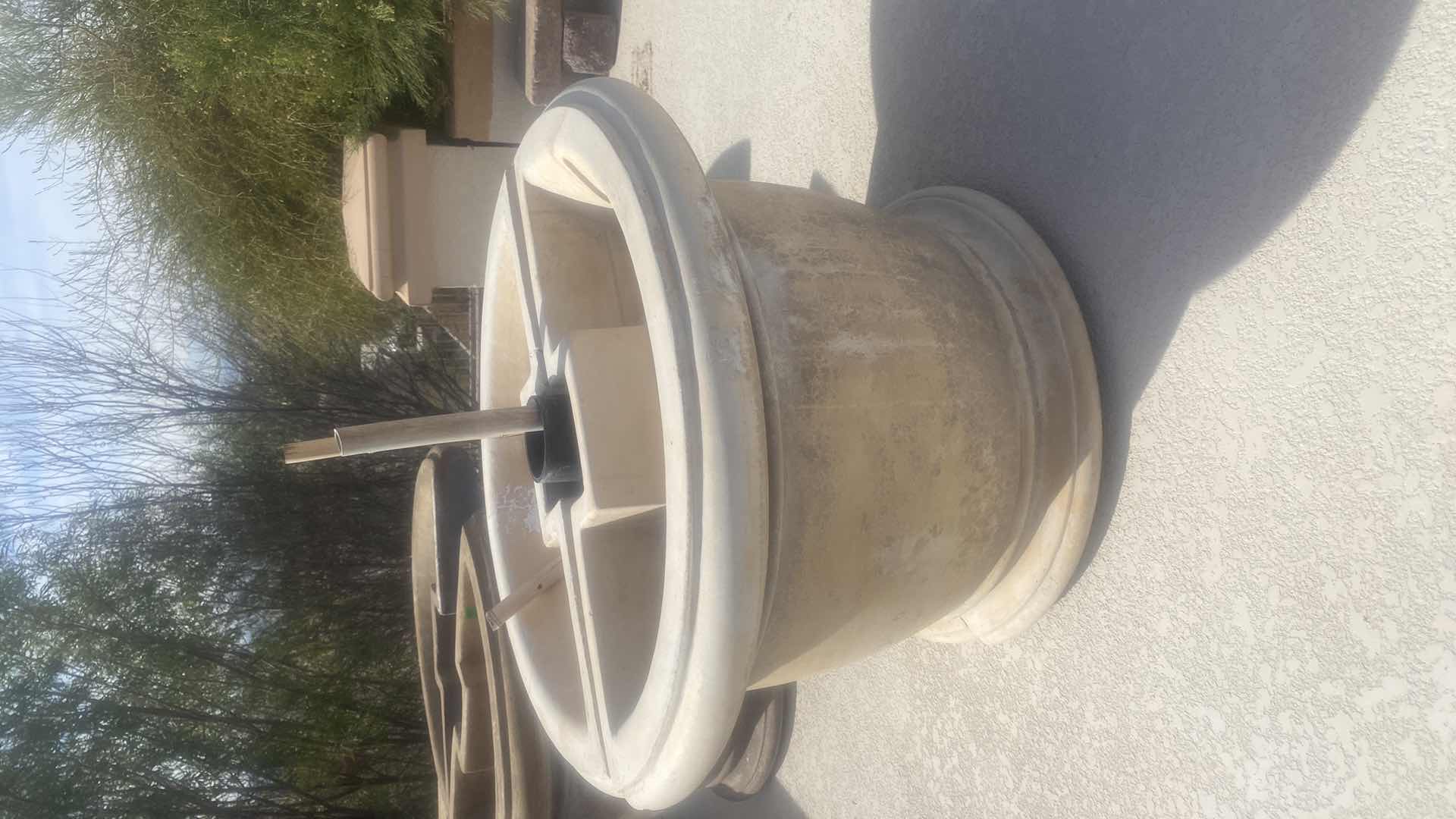 Photo 1 of AL’s GARDEN ART VERY LARGE 2 PIECE ARCHITECTURAL ROUND CAST STONE PLANTER 36” x 25” (measurement is both pieces together) cracks, and chips. Please see pictures.