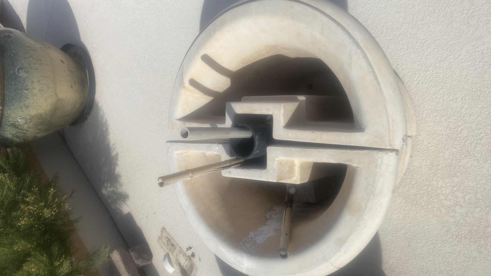 Photo 8 of AL’s GARDEN ART VERY LARGE 2 PIECE ARCHITECTURAL ROUND CAST STONE PLANTER 36” x 25” (measurement is both pieces together) cracks, and chips. Please see pictures.