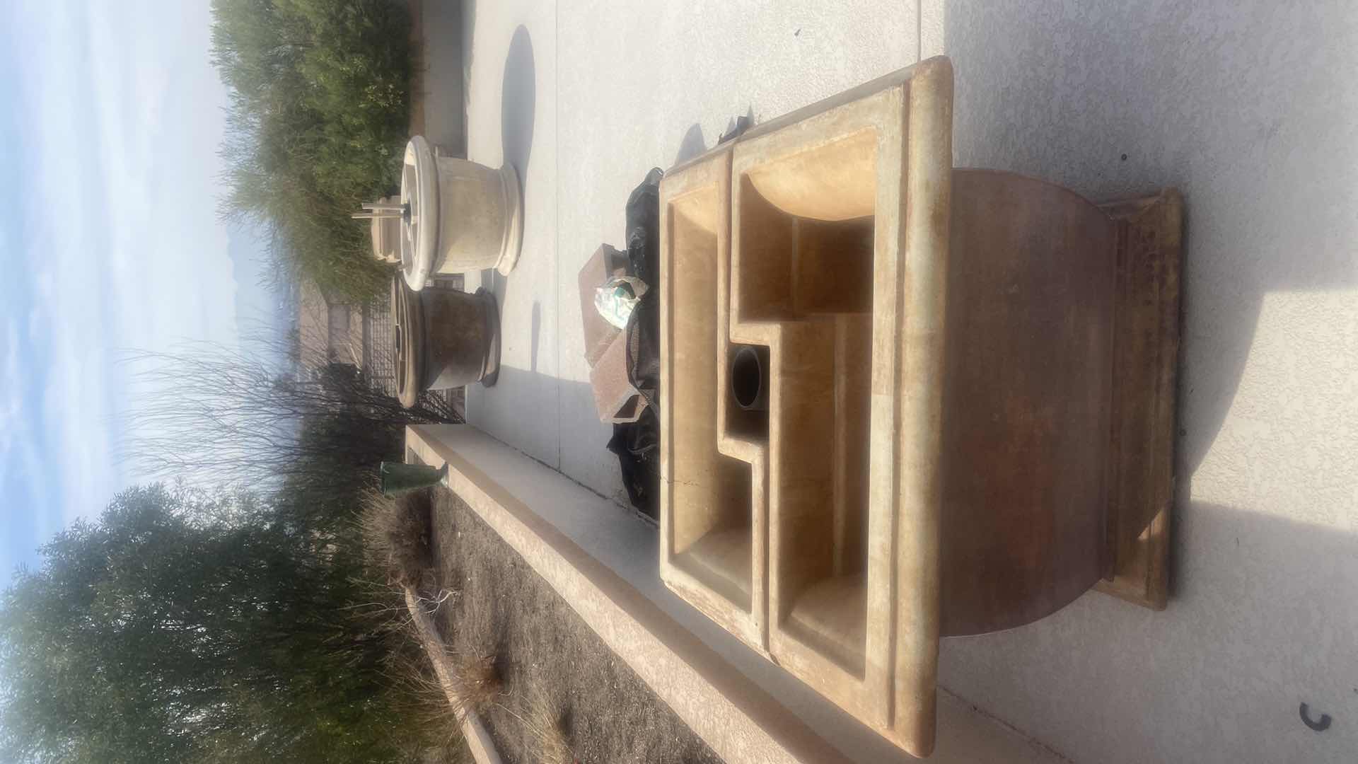 Photo 1 of AL’s GARDEN ART VERY LARGE 2 PIECE ARCHITECTURAL SQUARE CAST STONE PLANTER 36” x 36”(measurement is both pieces together) SOME CRACKS SEE PICTURES