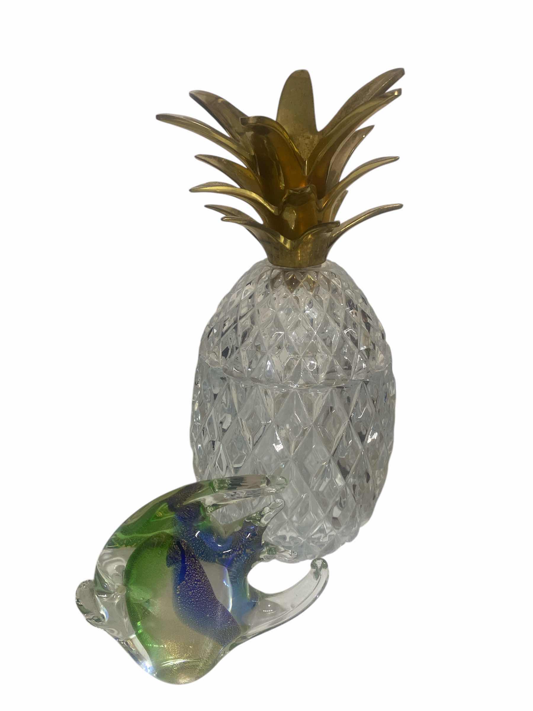 Photo 1 of GLASS PINEAPPLE WITH BRASS TOP H9 1/2” & GLASS FISH H4”