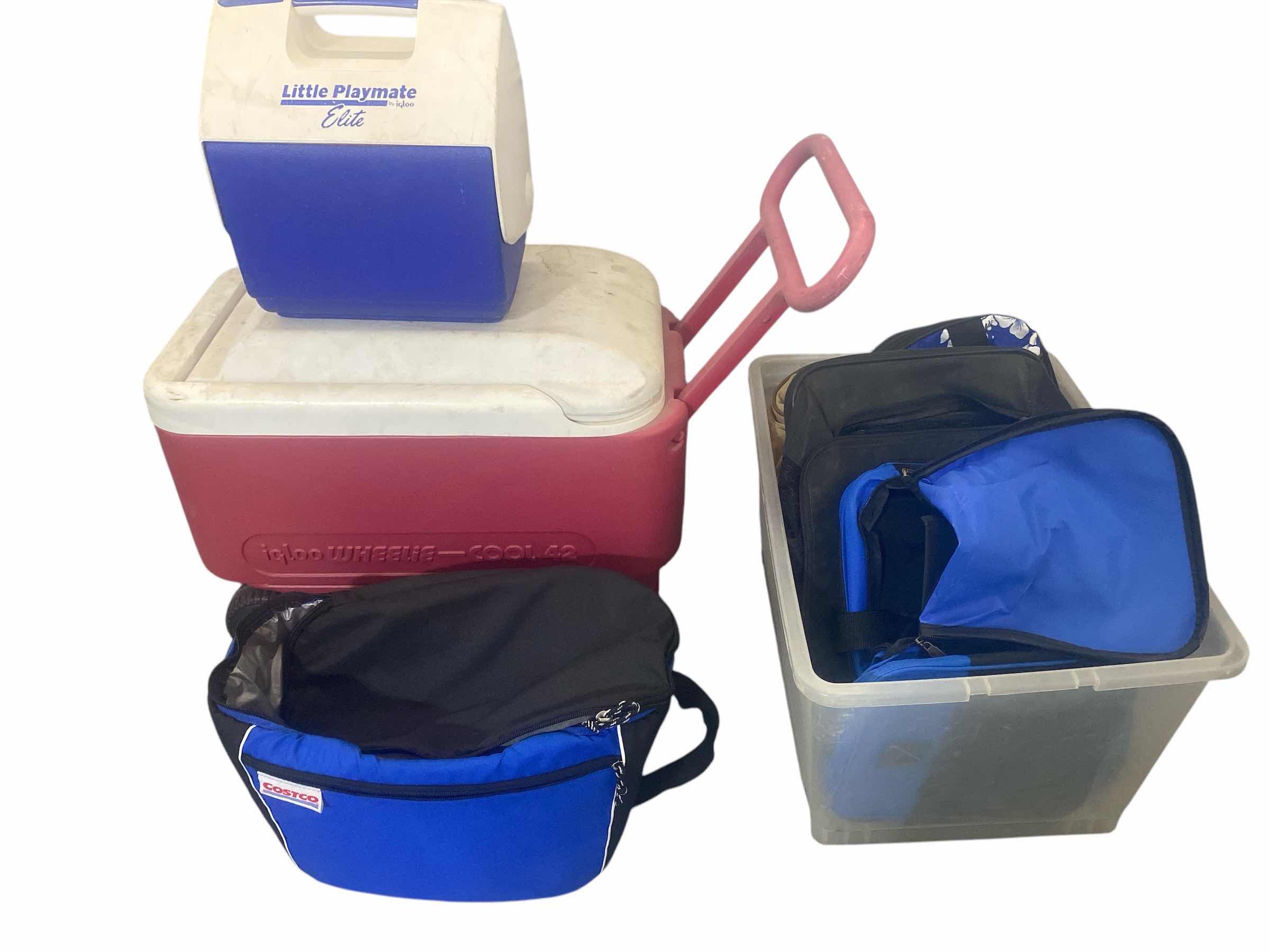 Photo 1 of IGLOO & LITTLE PLAYMATE COOLERS WITH TOTE OF SOFT SIDED COOLERS