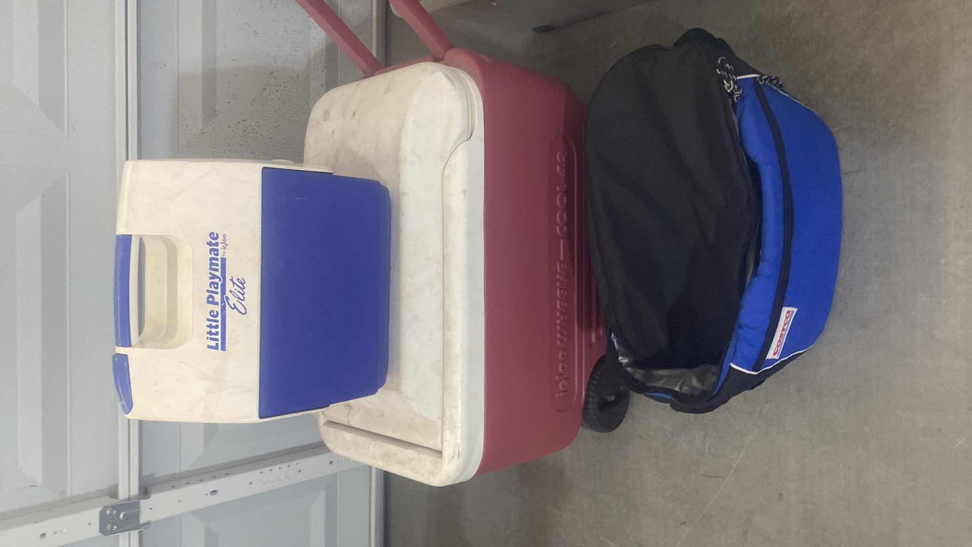 Photo 1 of IGLOO & LITTLE PLAYMATE COOLERS WITH TOTE OF SOFT SIDED COOLERS
