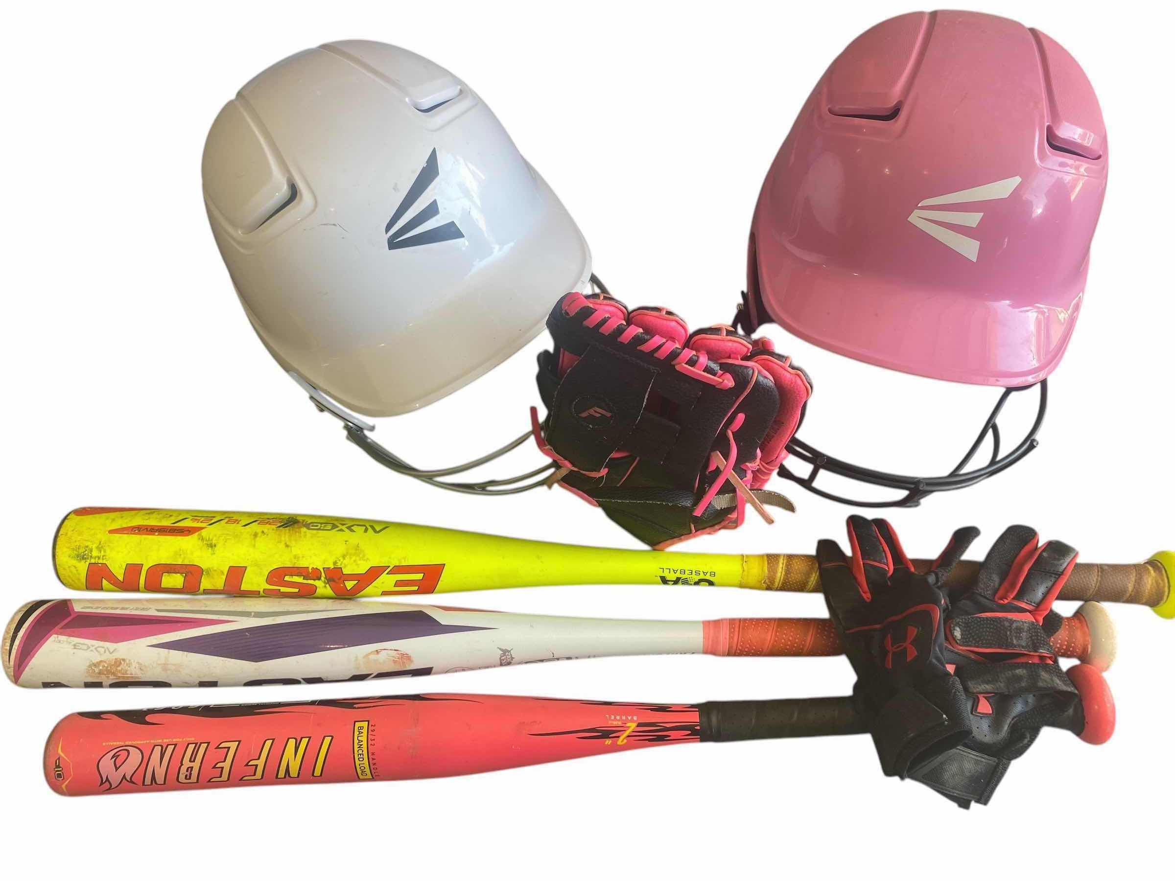 Photo 1 of 3 KIDS BASEBALL BATS, 1 HELMETS 1 GLOVE & PAIR OF GLOVES
