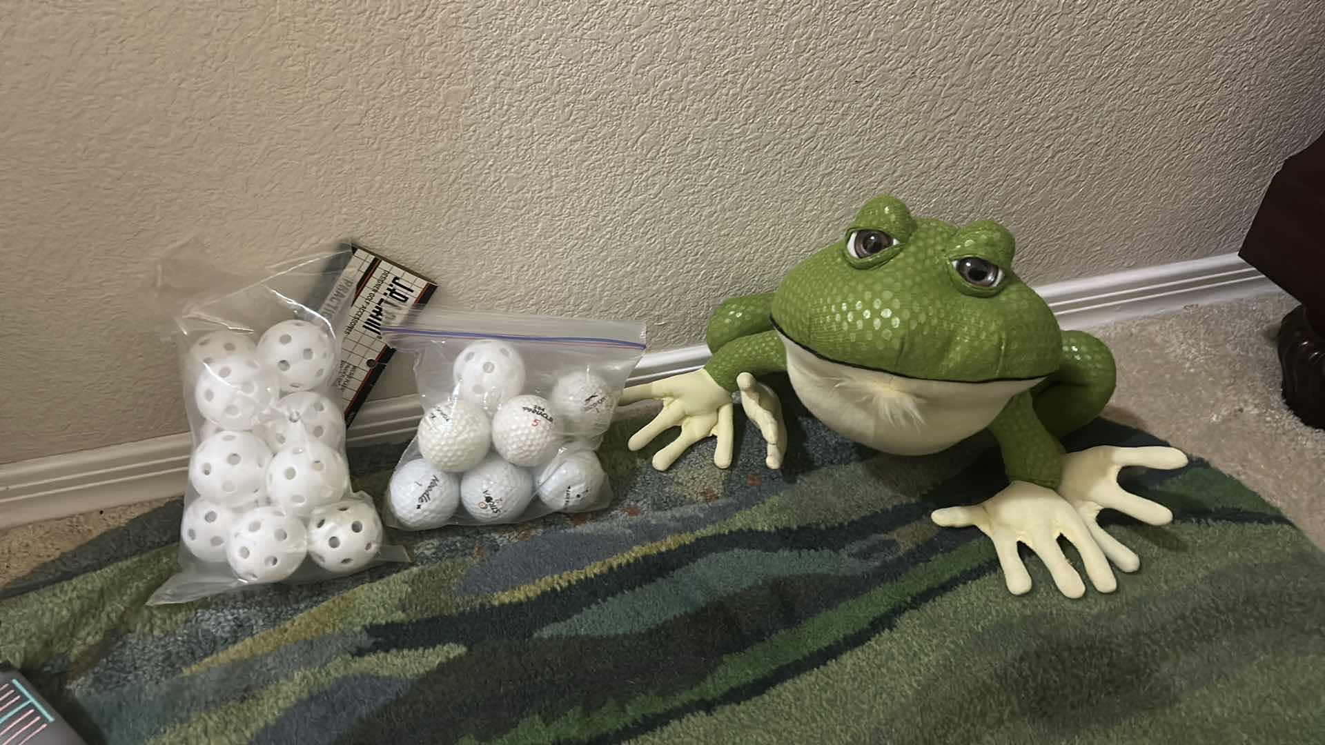 Photo 4 of 2 GOLF PUTTERS, GOLF AND WIFFLE BALLS, RUG AND FROG