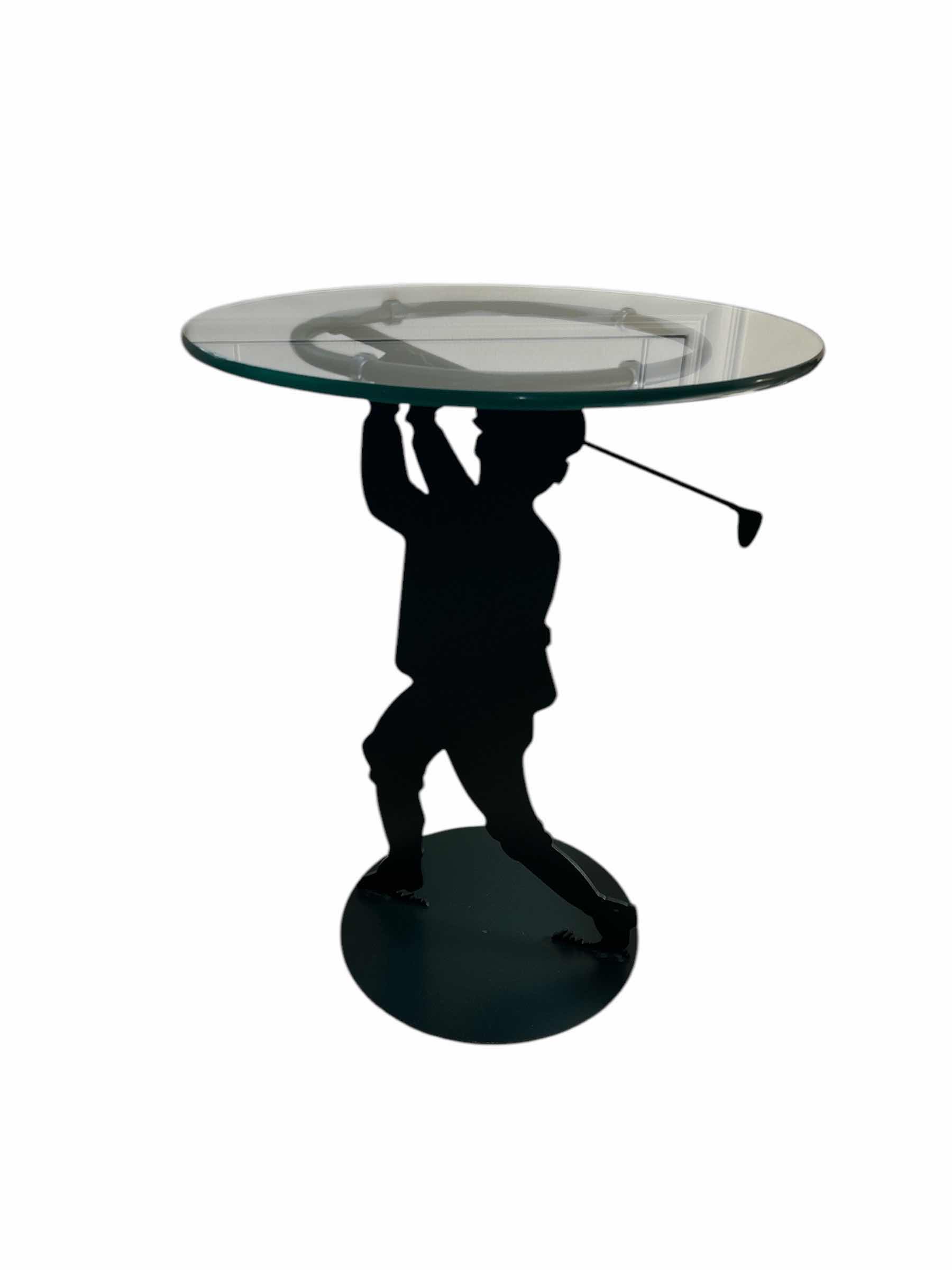 Photo 1 of METAL GLASS TOP GOLF ACCENT TABLE 18” x H23 1/2”