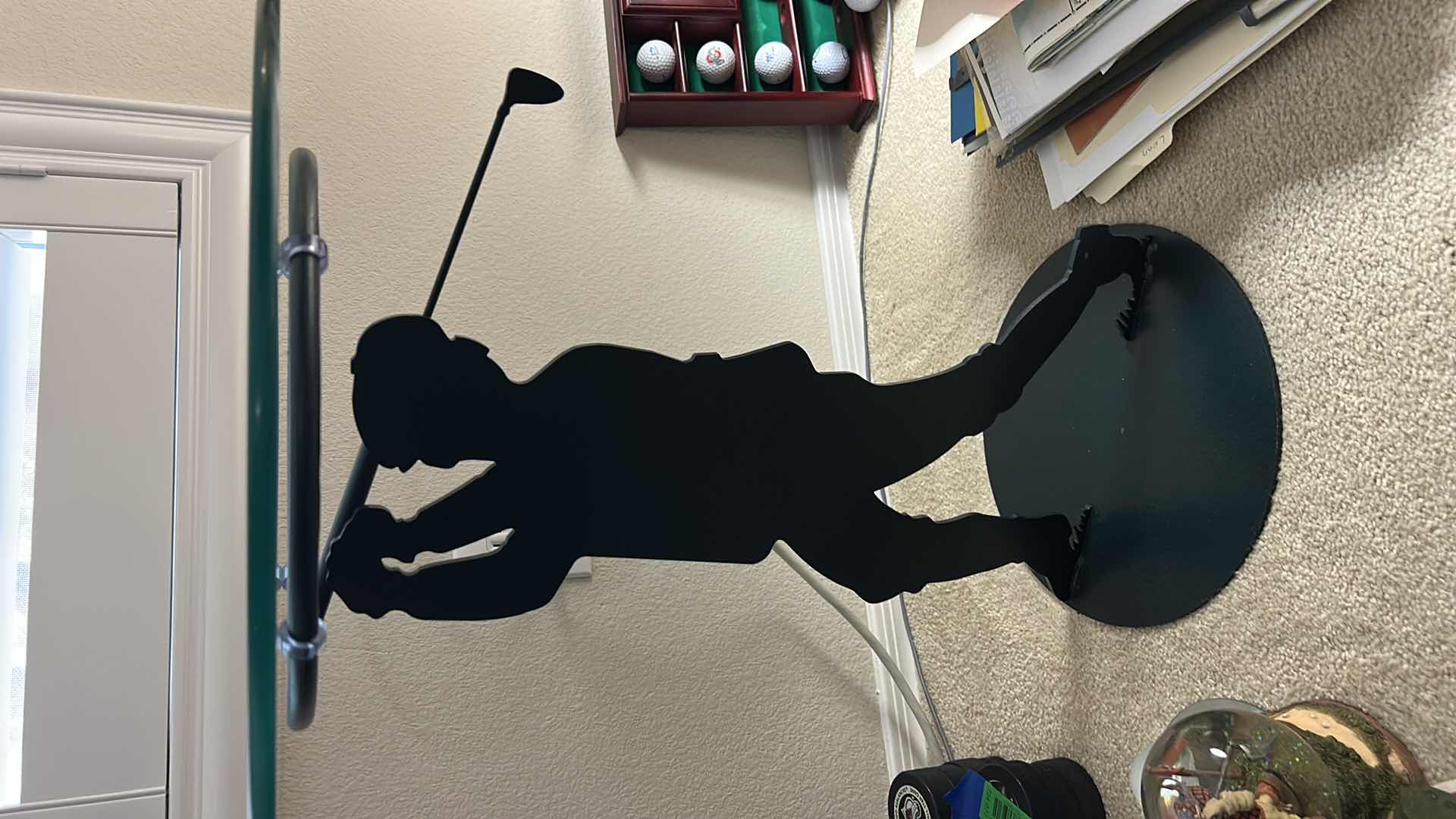 Photo 1 of METAL GLASS TOP GOLF ACCENT TABLE 18” x H23 1/2”