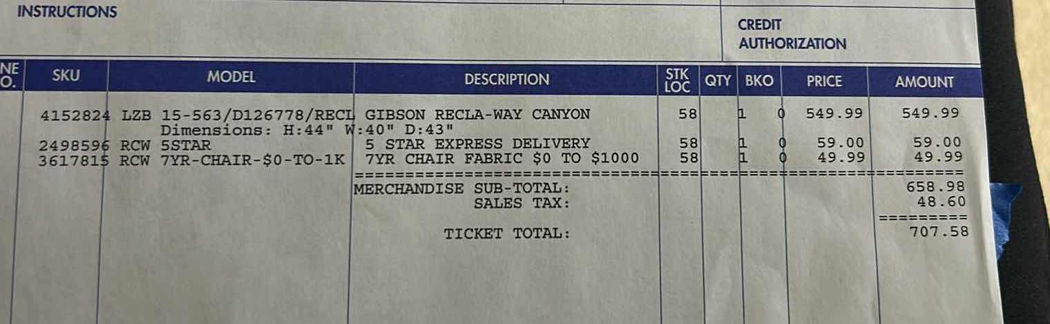 Photo 1 of LAZY BOY  RECLINER WITH TAGS $700