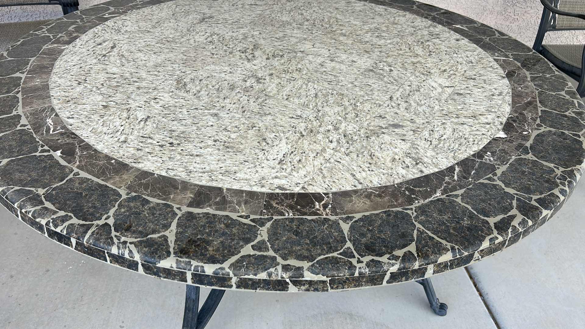 Photo 1 of ROUND HEAVY STONE TOP OUTDOOR TABLE 54“ x H28 1/2“