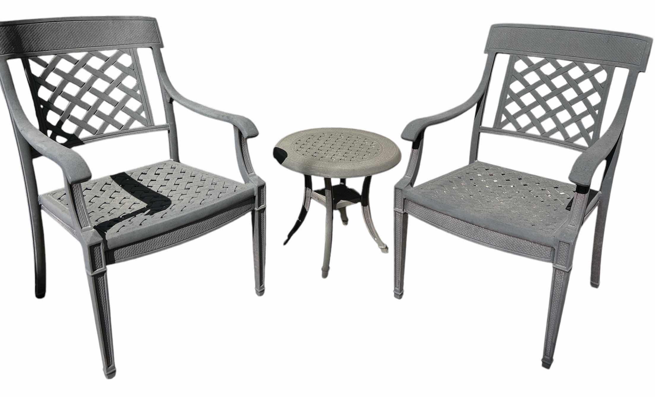 Photo 1 of 2 HEAVY METAL OUTDOOR PATIO CHAIRS H37” & TABLE 30” x 29”