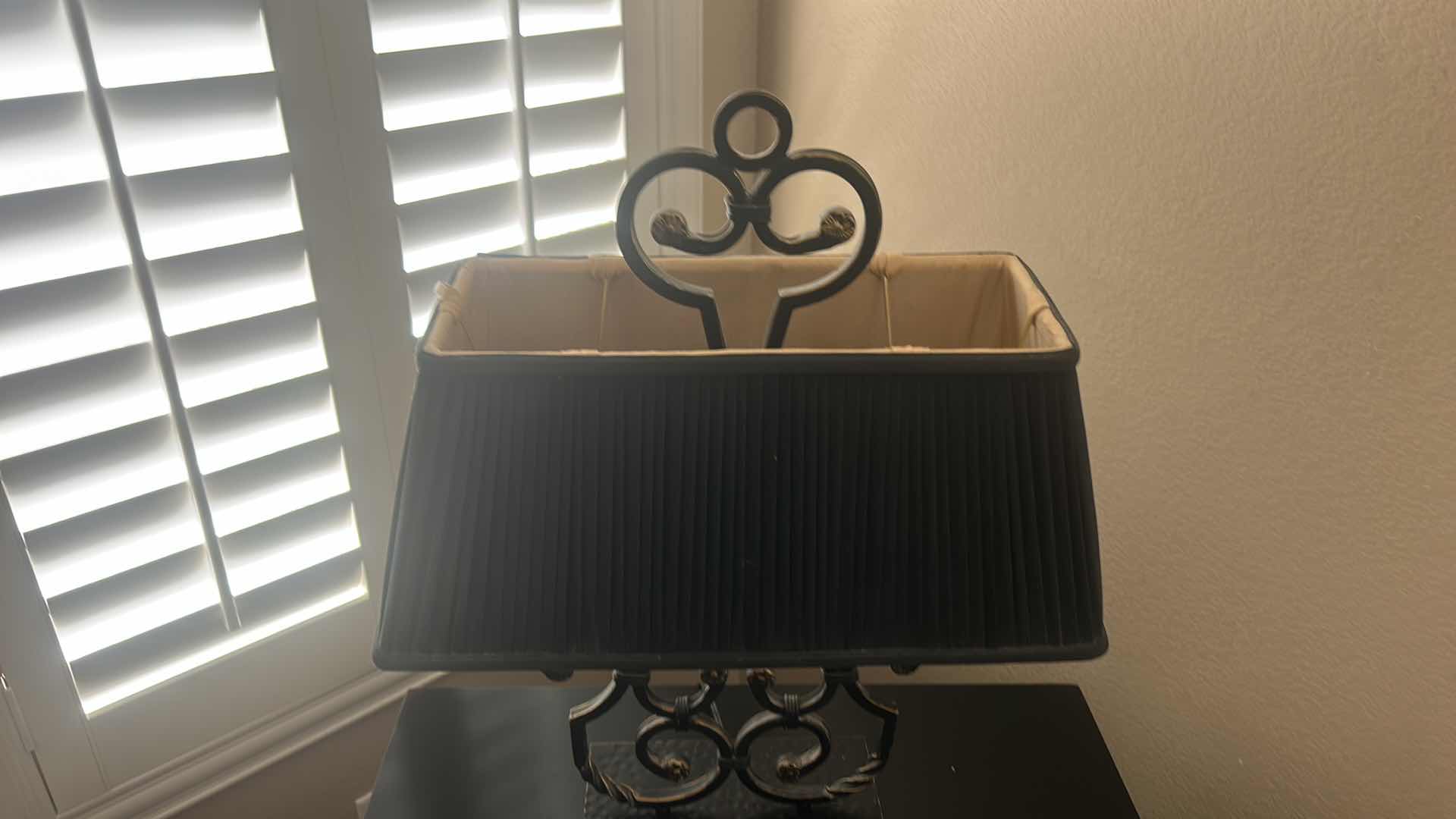 Photo 1 of WROUGHT IRON TABLE LAMP W PLEATED SHADE H27”