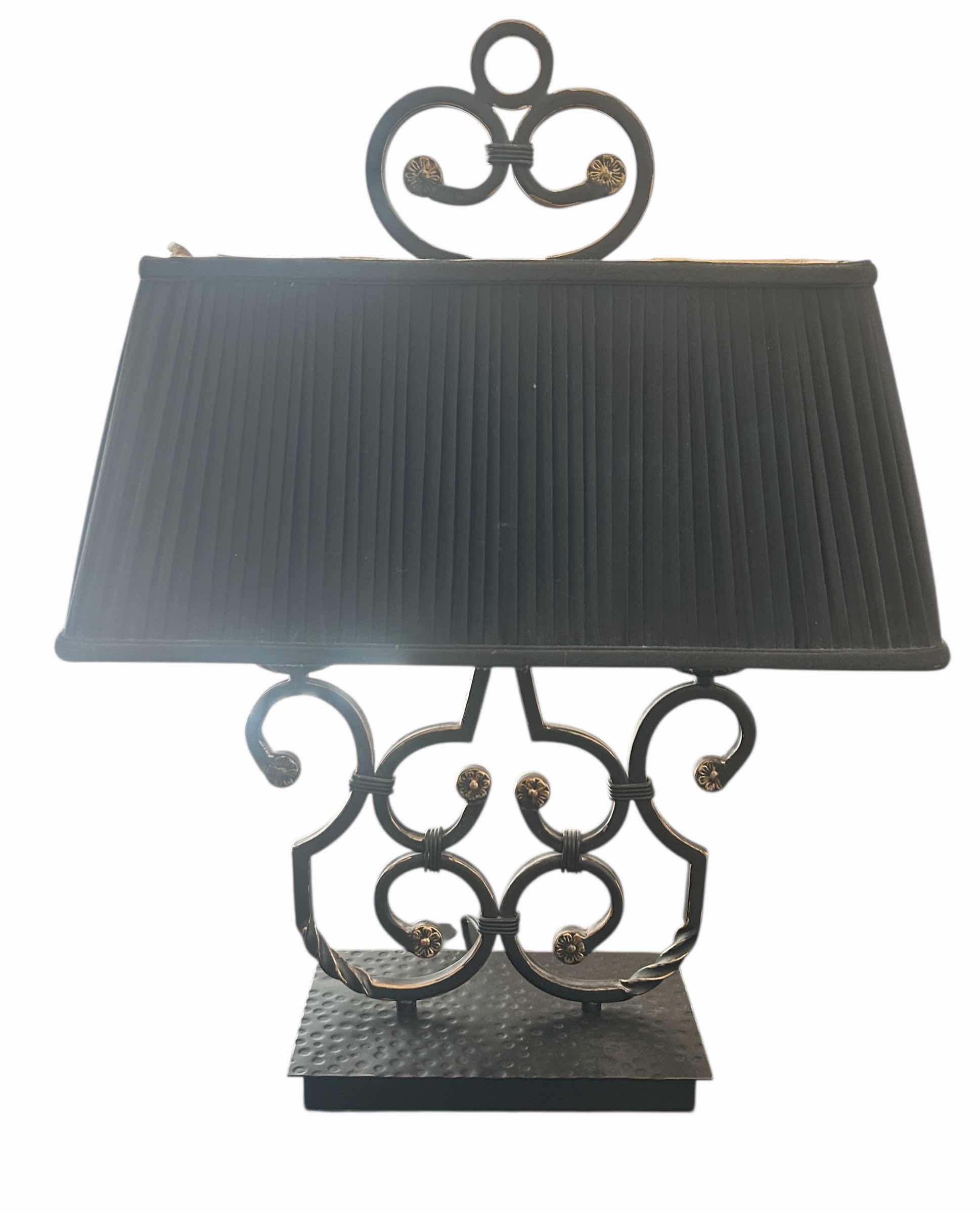 Photo 1 of WROUGHT IRON TABLE LAMP W PLEATED SHADE H27”