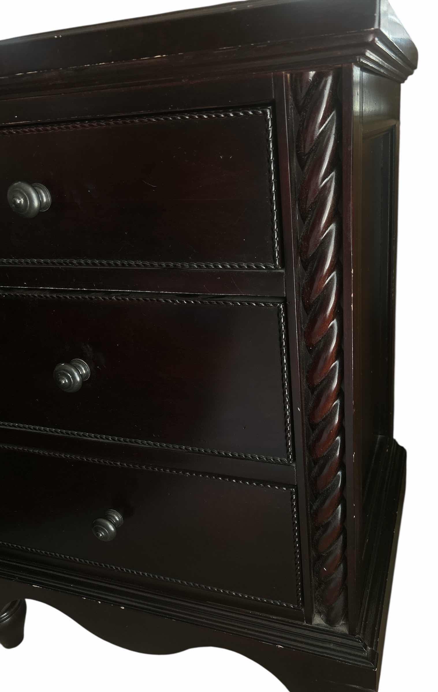 Photo 4 of BLACK WOOD 3 DRAWER NIGHTSTAND END TABLE 27” x 18 1/2” x H35 1/2”