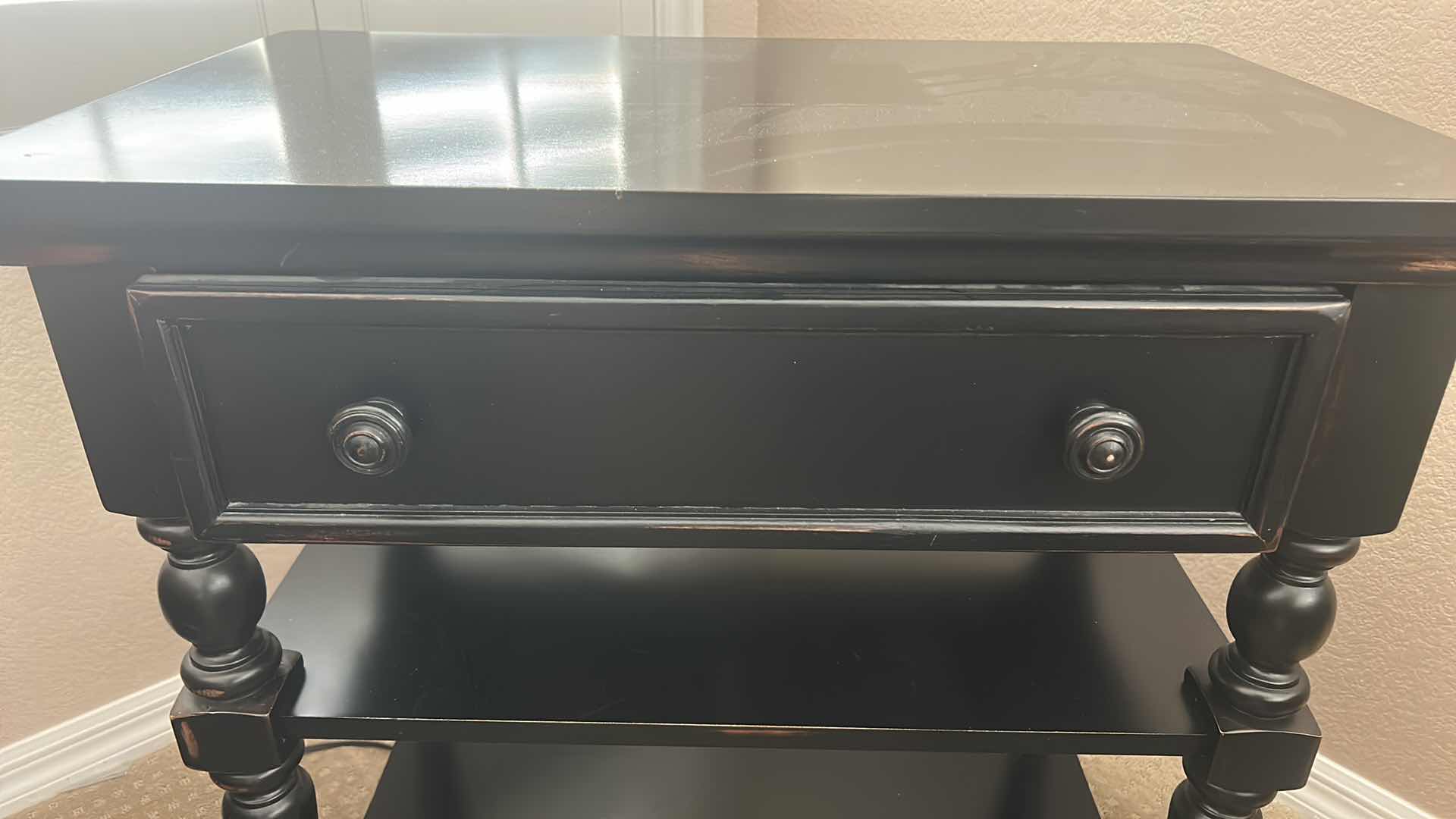 Photo 1 of BLACK WOOD NIGHTSTAND SIDE TABLE 29” x 18” x H29 1/2”