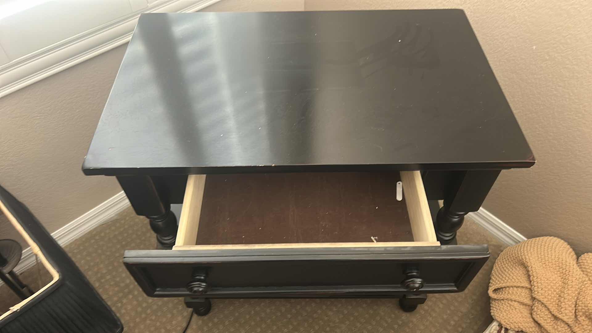 Photo 1 of BLACK WOOD NIGHTSTAND SIDE TABLE 29” x 18” x H29 1/2”