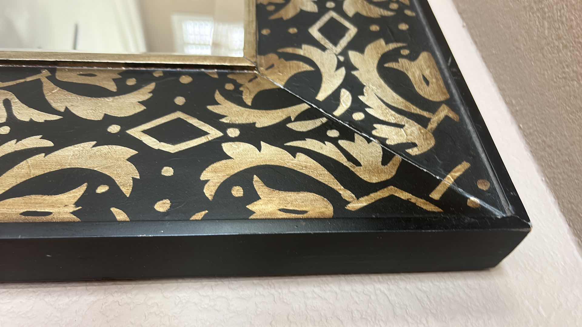 Photo 2 of BLACK W GOLD WOOD FRAMED DOUBLE BORDER BEVELED GLASS MIRROR 3’ x 3’