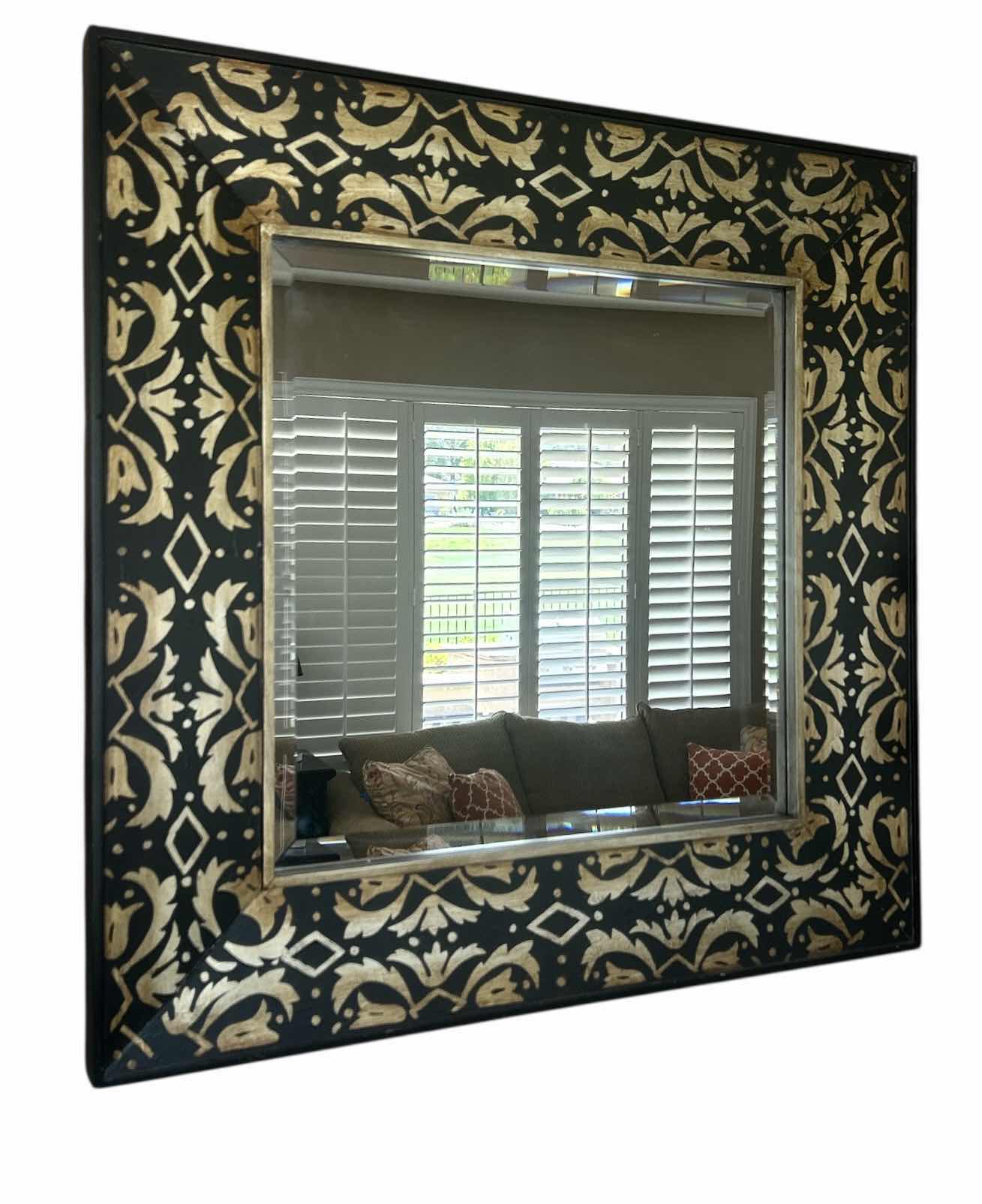 Photo 1 of BLACK W GOLD WOOD FRAMED DOUBLE BORDER BEVELED GLASS MIRROR 3’ x 3’