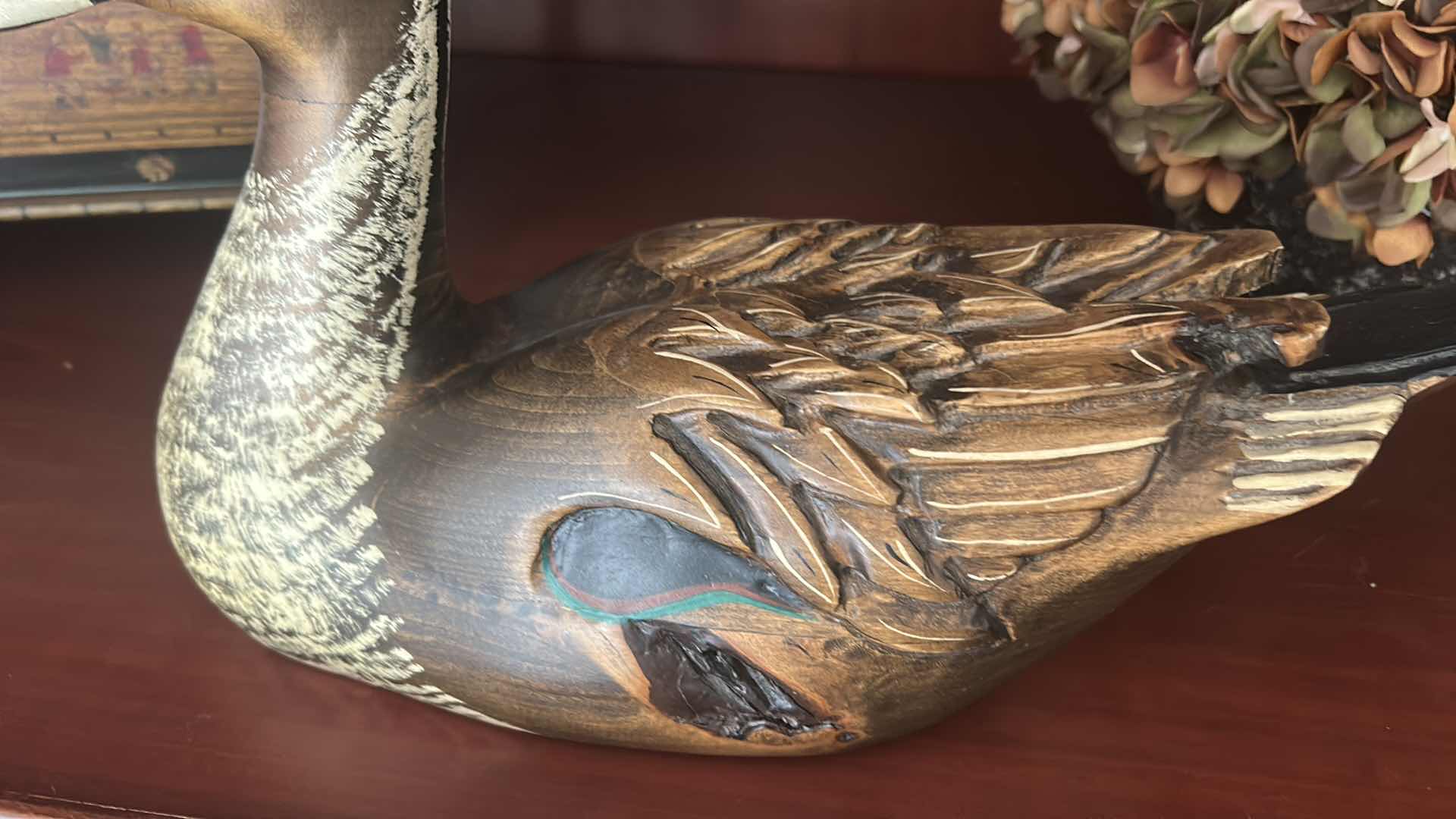 Photo 1 of  WOODED DECOY DUCK-SIGNED  16 1/2“ x H9“