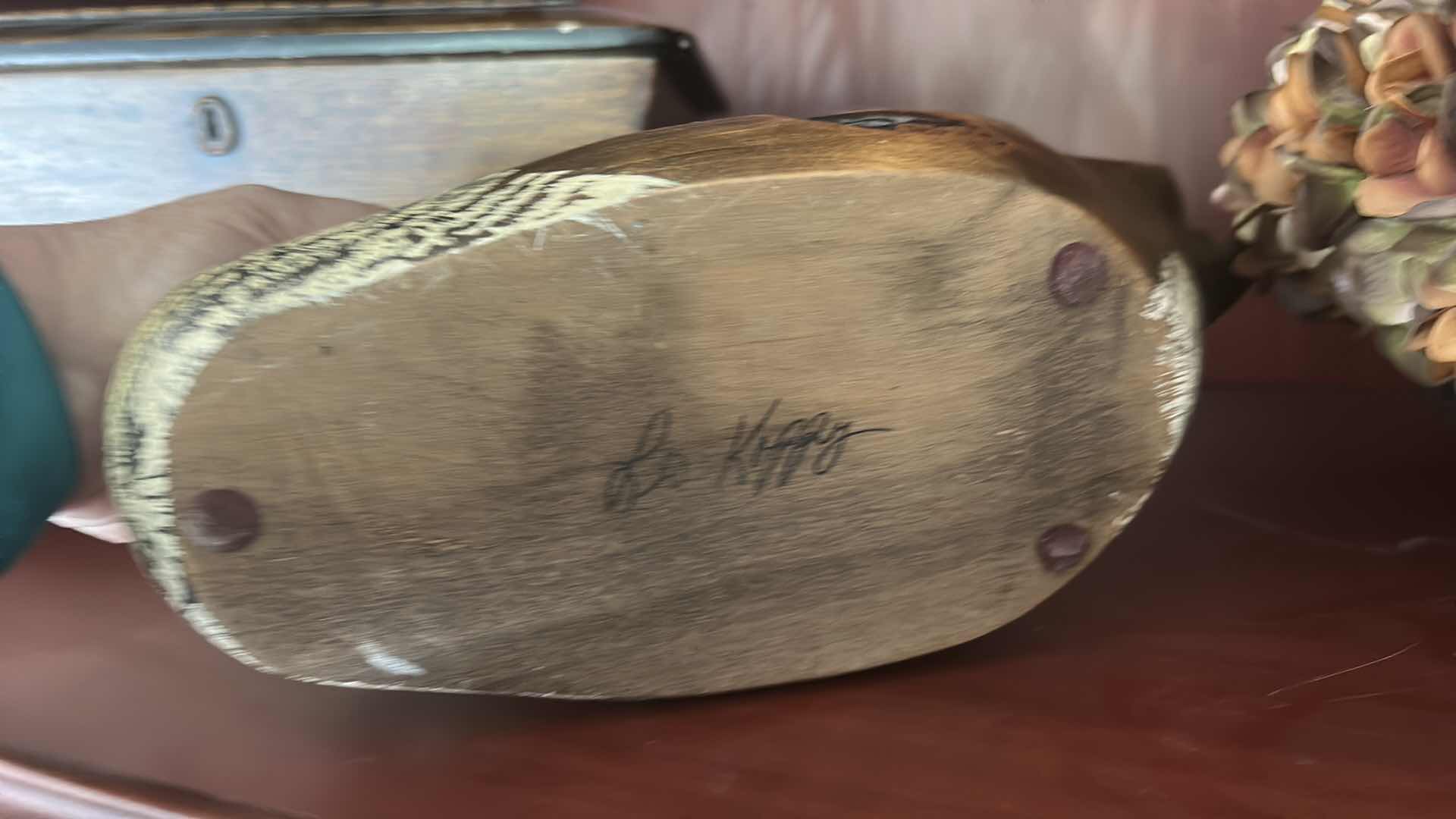 Photo 1 of  WOODED DECOY DUCK-SIGNED  16 1/2“ x H9“