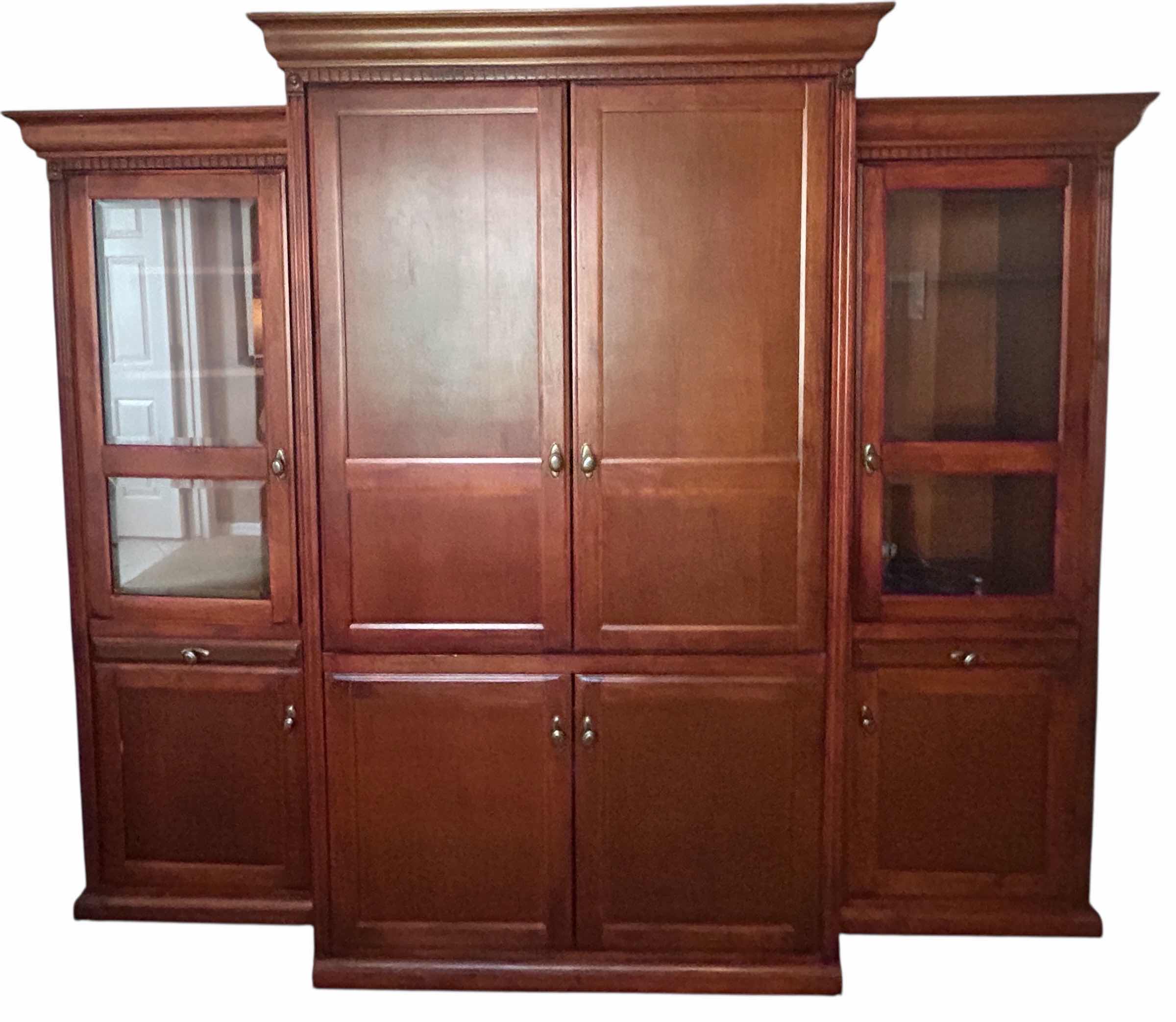 Photo 1 of 3 PCS- MAHOGANY WALL UNIT MEDIA CABINET  94” x 24” x 80”