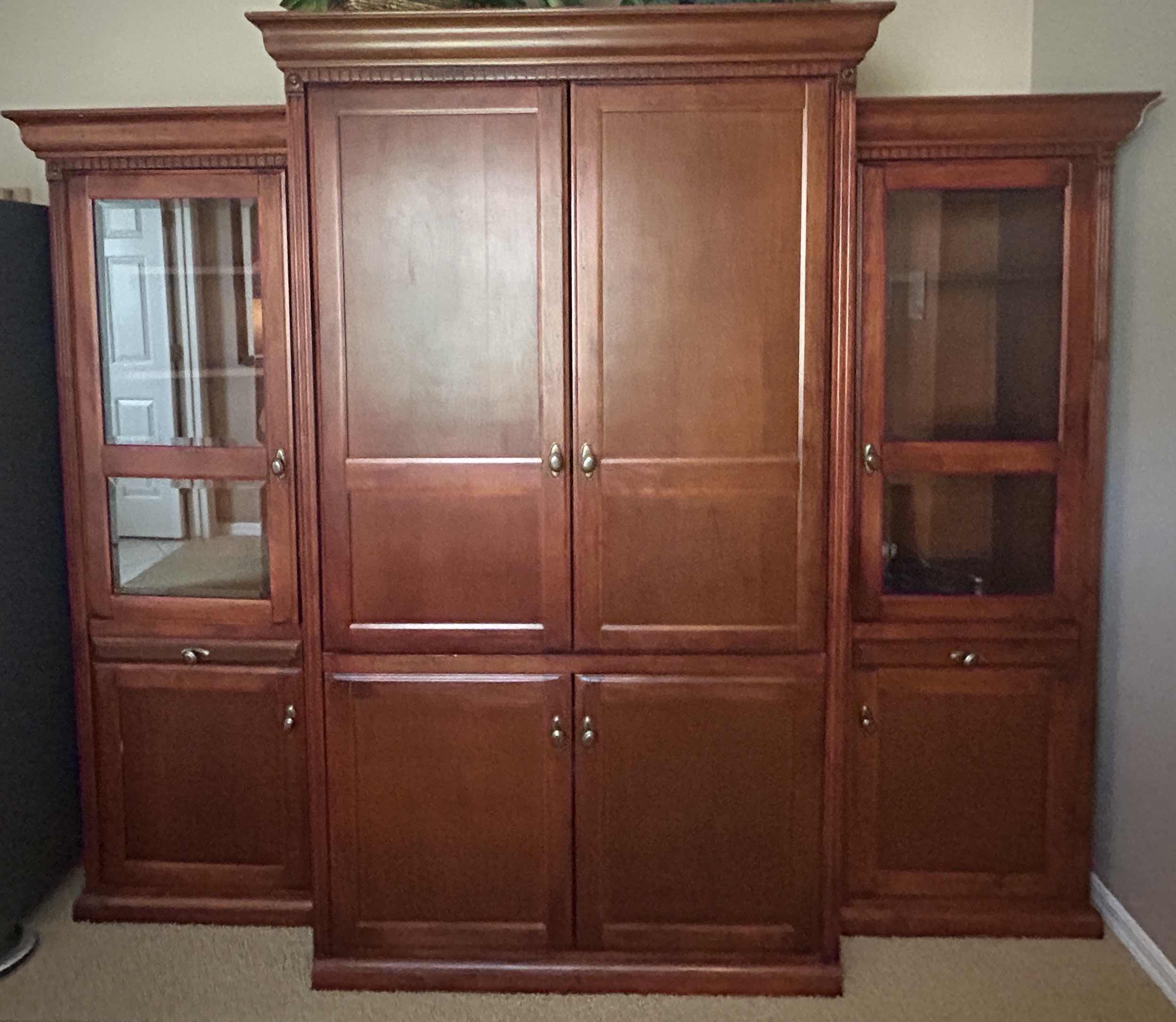 Photo 2 of 3 PCS- MAHOGANY WALL UNIT MEDIA CABINET  94” x 24” x 80”