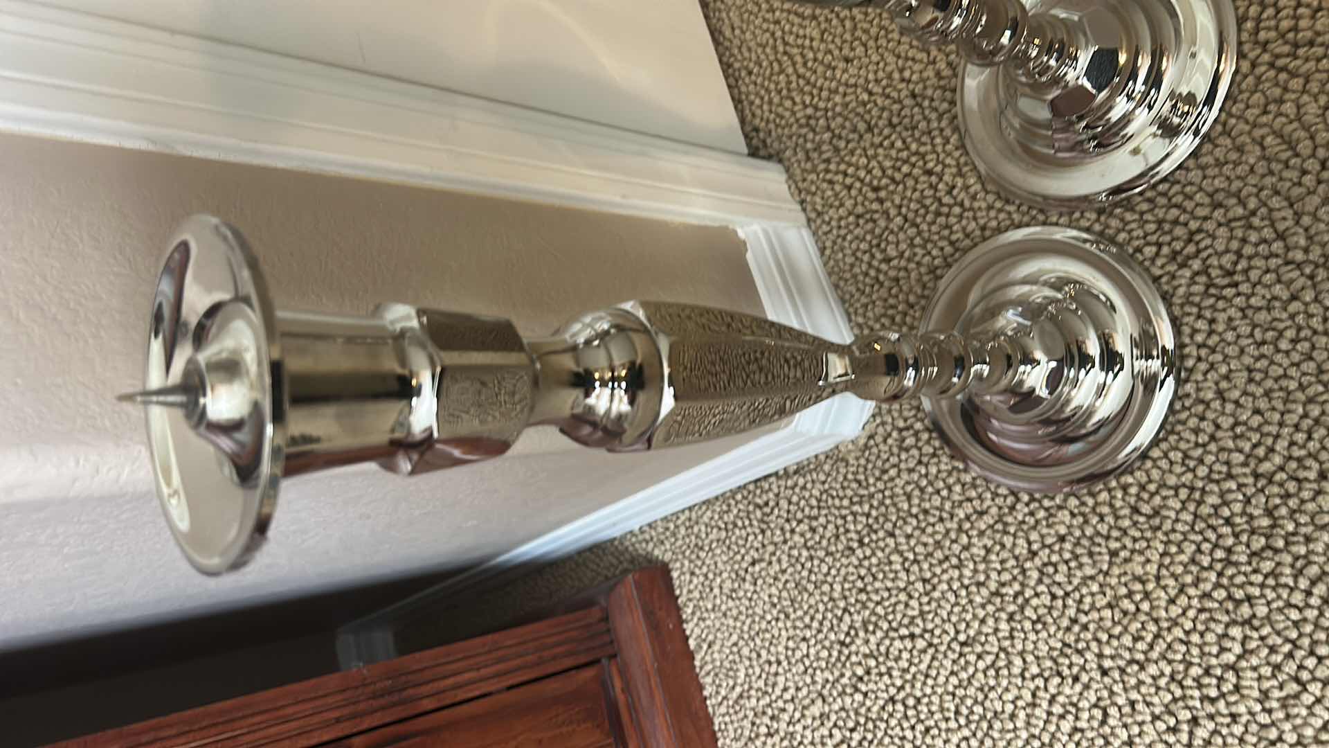 Photo 1 of 2 19” SILVER TONE CANDLESTICKS