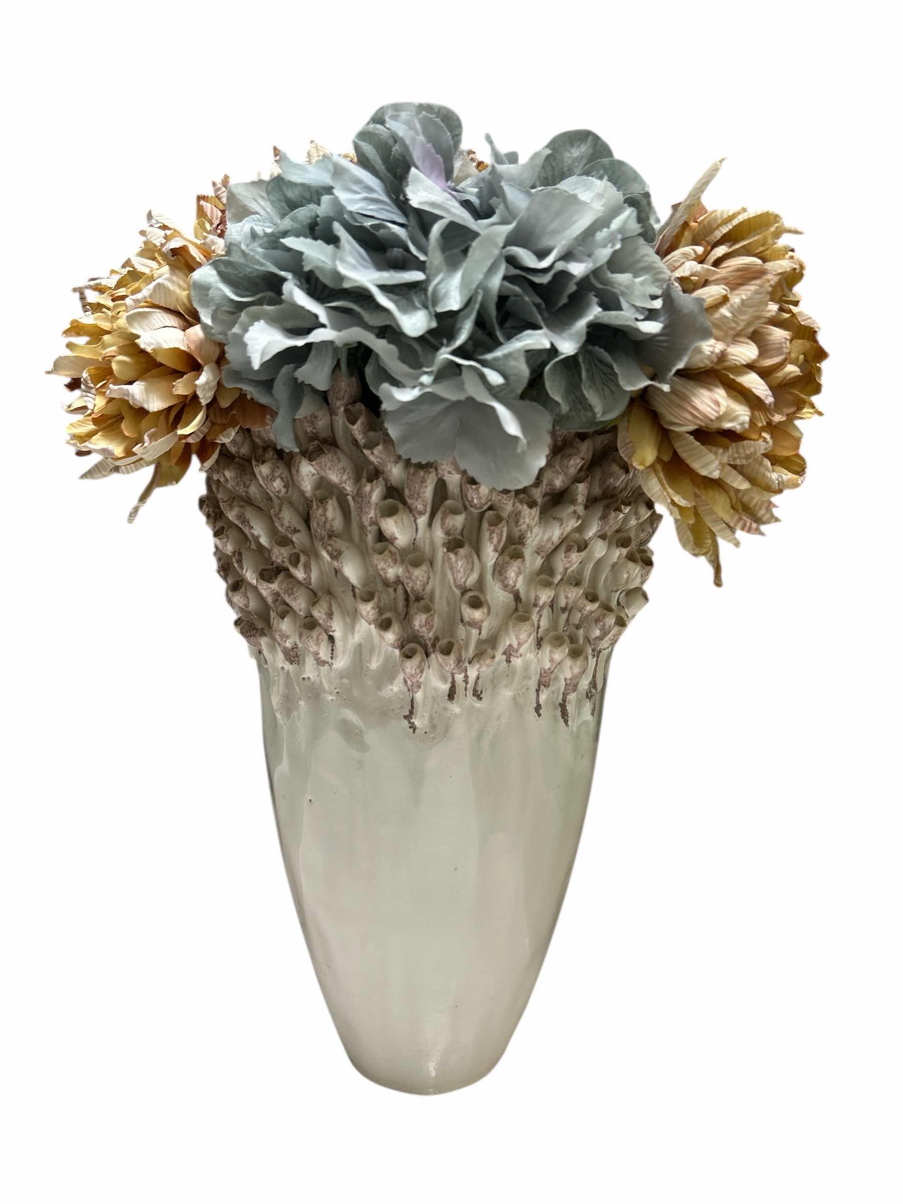 Photo 1 of CERAMIC SEA URCHIN VASE H13.5” WITH FAUX FLOWERS