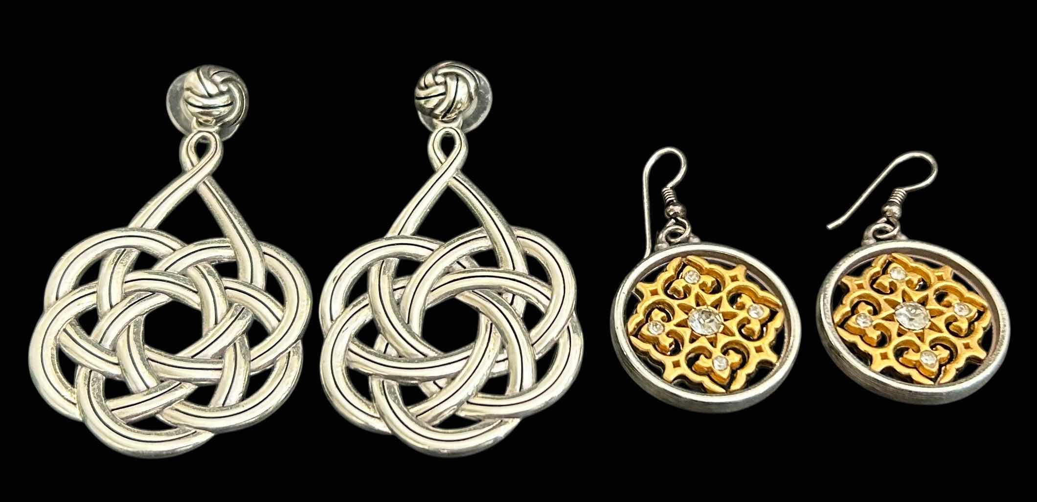 Photo 1 of 2 PAIRS-BRIGHTON DANGLING GOLD & SILVER TONE PIERCED EARRINGS