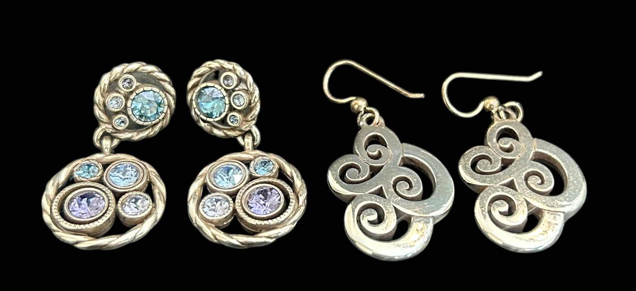Photo 1 of 2 PRS-BRIGHTON SILVER-TONE W GEMSTONE DANGLED EARRINGS