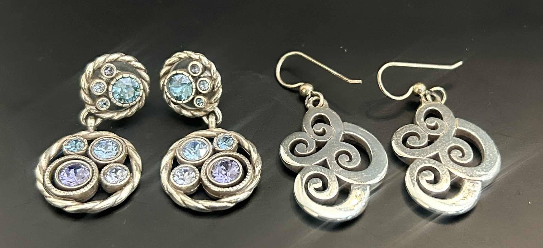 Photo 1 of 2 PRS-BRIGHTON SILVER-TONE W GEMSTONE DANGLED EARRINGS
