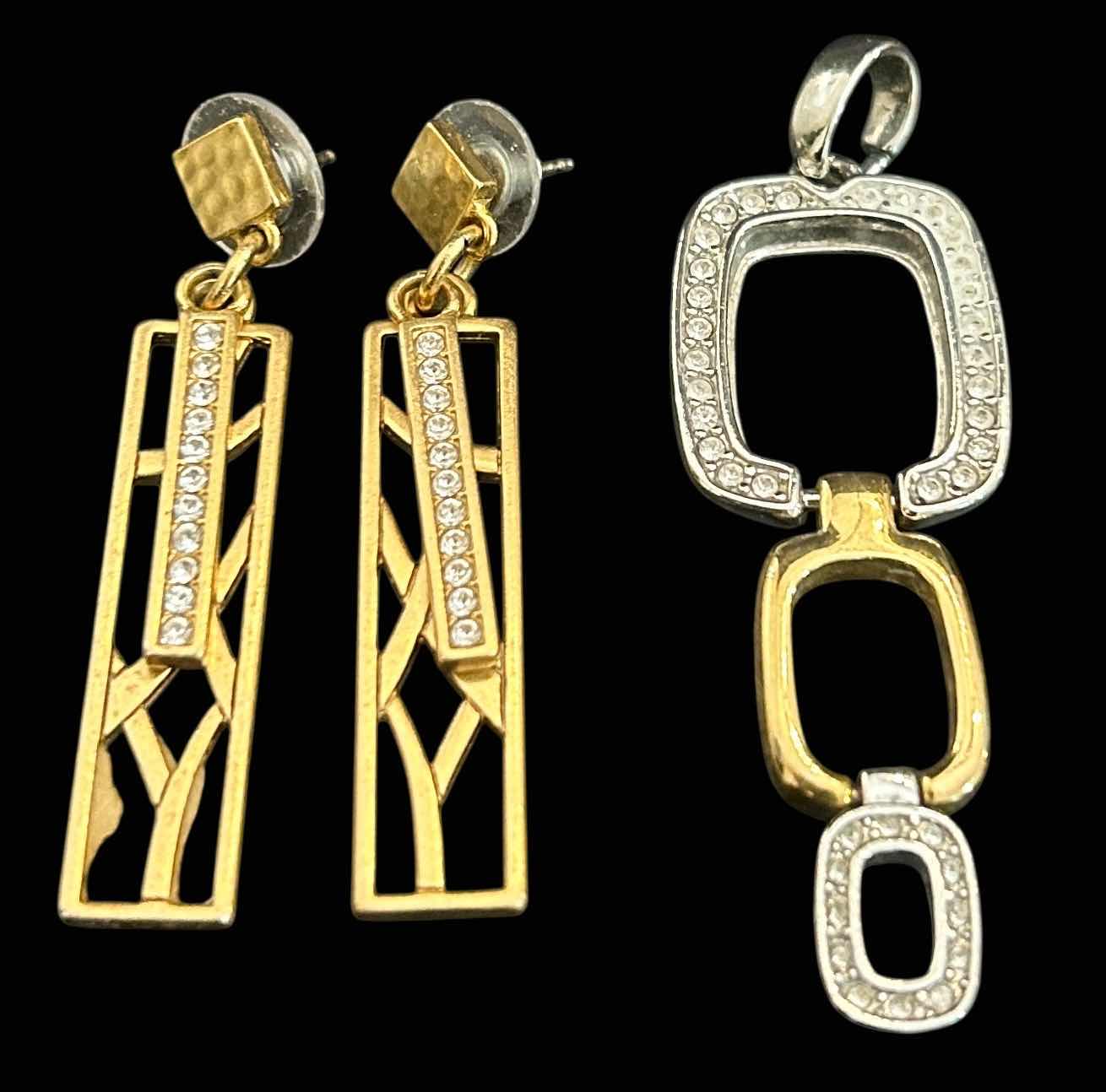 View 1 of BRIGHTON SILVER & GOLD TONE W GEMSTONE DANGLE EARRINGS, BRIGHTON SILVER & GOLD PENDANT