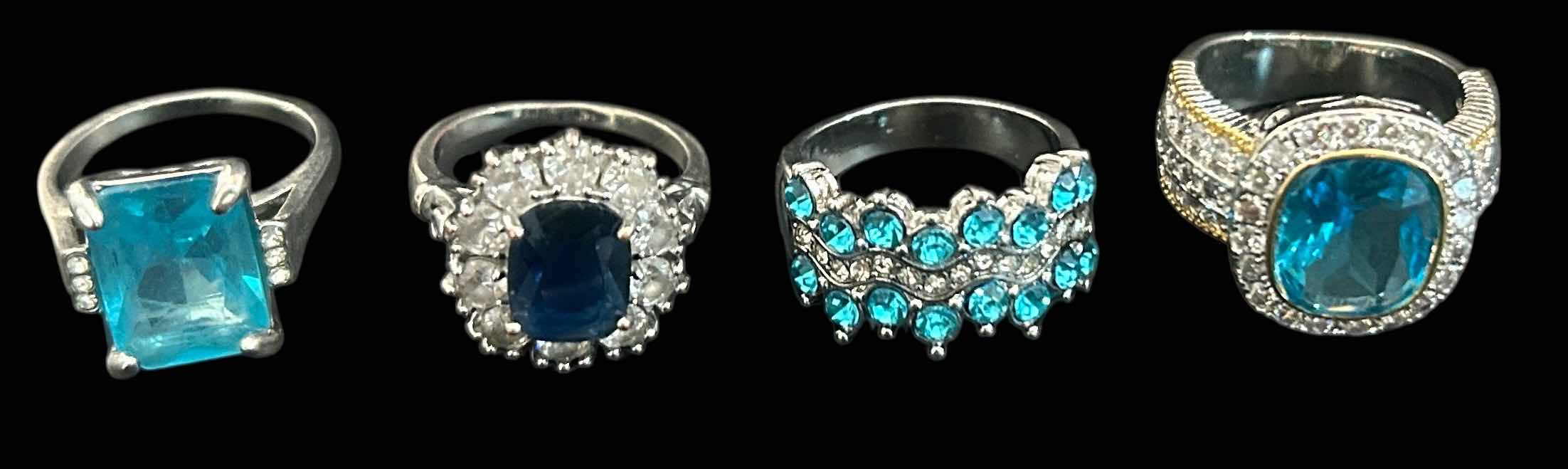 Photo 1 of 4-SILVER-TONE W FAUX BLUE GEMSTONE RINGS (APPROX 7-8)