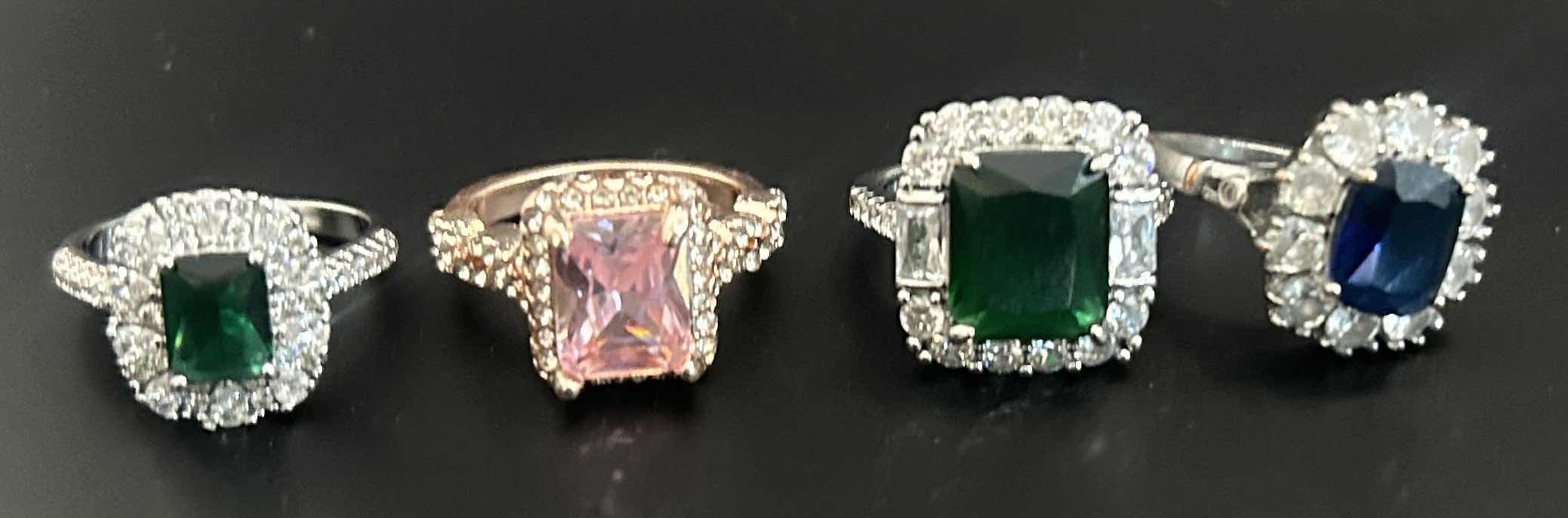 Photo 1 of 4-GOLD & SILVER TONE W FAUX GEMSTONES RINGS (APPROX SIZE 7-8) 