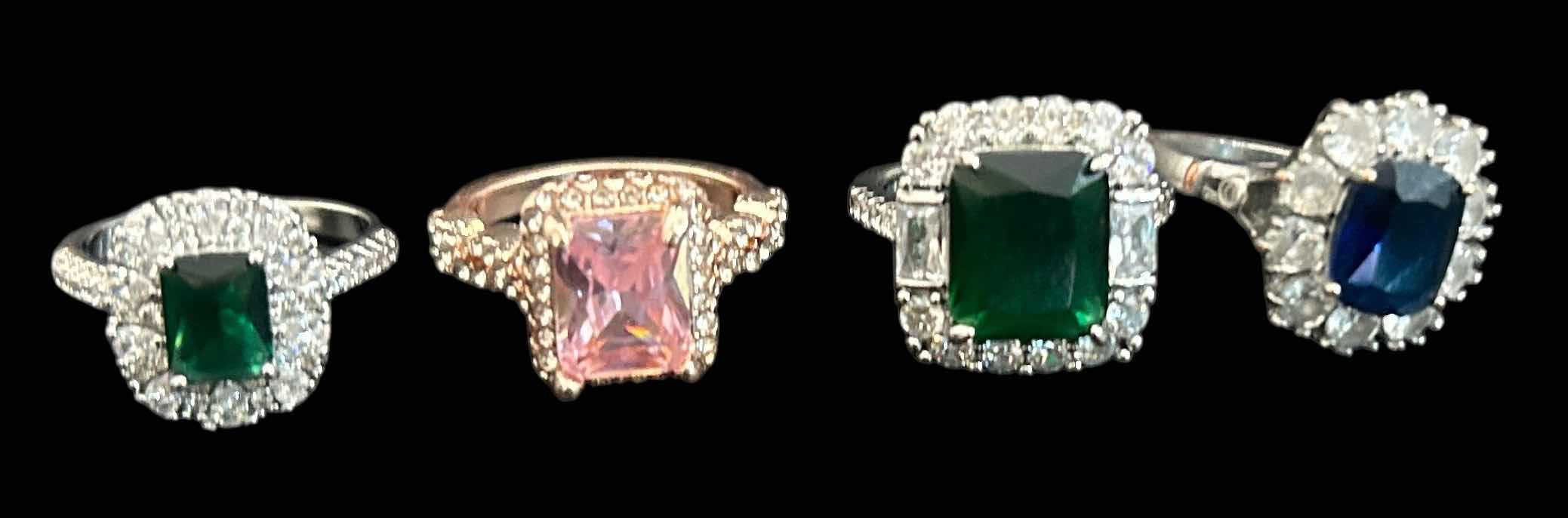 Photo 1 of 4-GOLD & SILVER TONE W FAUX GEMSTONES RINGS (APPROX SIZE 7-8) 