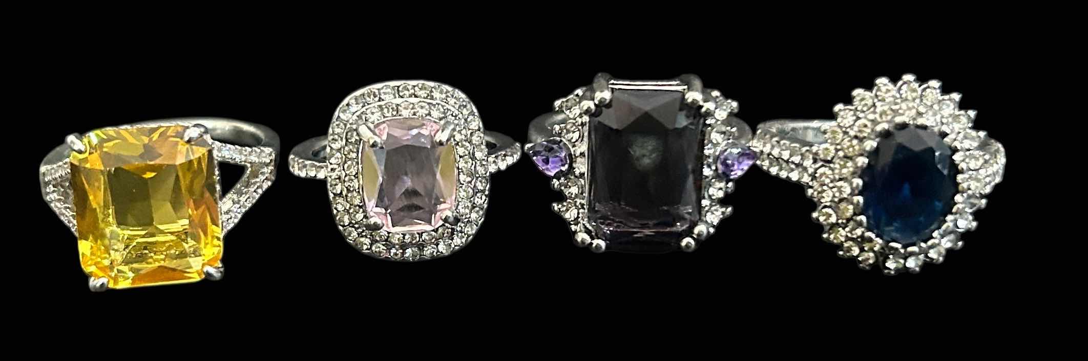 Photo 1 of 4-GOLD & SILVER TONE FAUX GEMSTONE RINGS (APPOX SIZE 7-8)