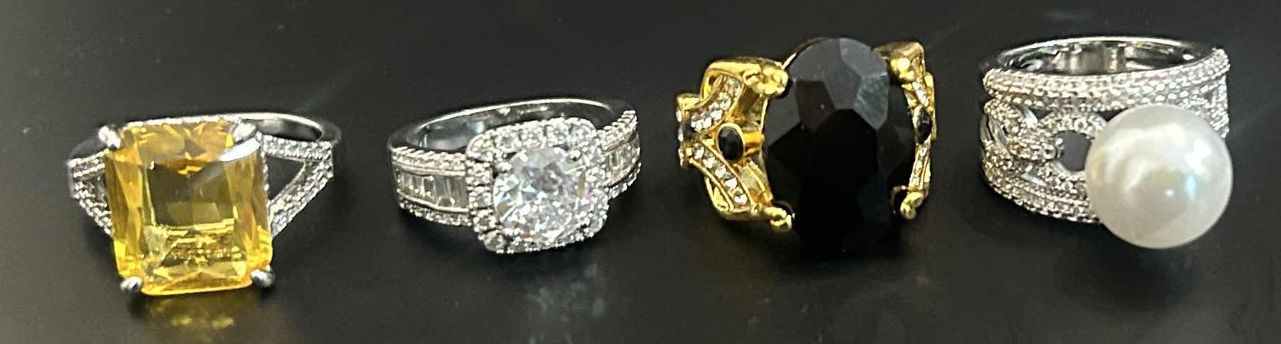 Photo 1 of 4-GOLD & SILVER TONE W FAUX GEMSTONE RINGS (APPROX SIZE 7-8)