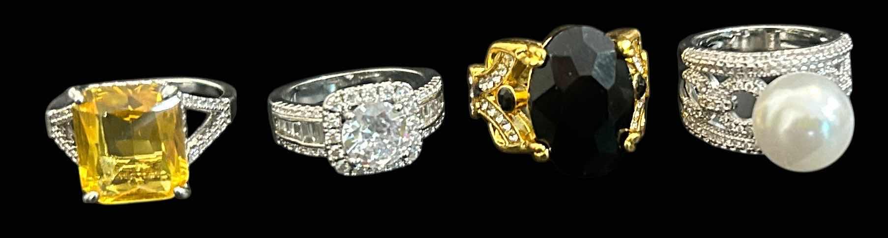 Photo 1 of 4-GOLD & SILVER TONE W FAUX GEMSTONE RINGS (APPROX SIZE 7-8)
