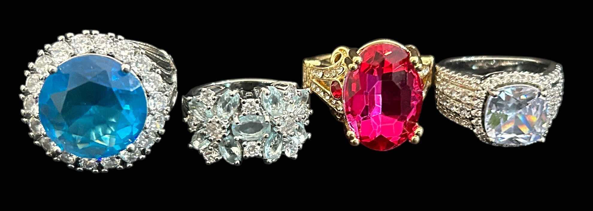 Photo 1 of 4-GOLD & SILVER TONE W FAUX GEMSTONE RINGS (APPROX SIZE 7-8) 