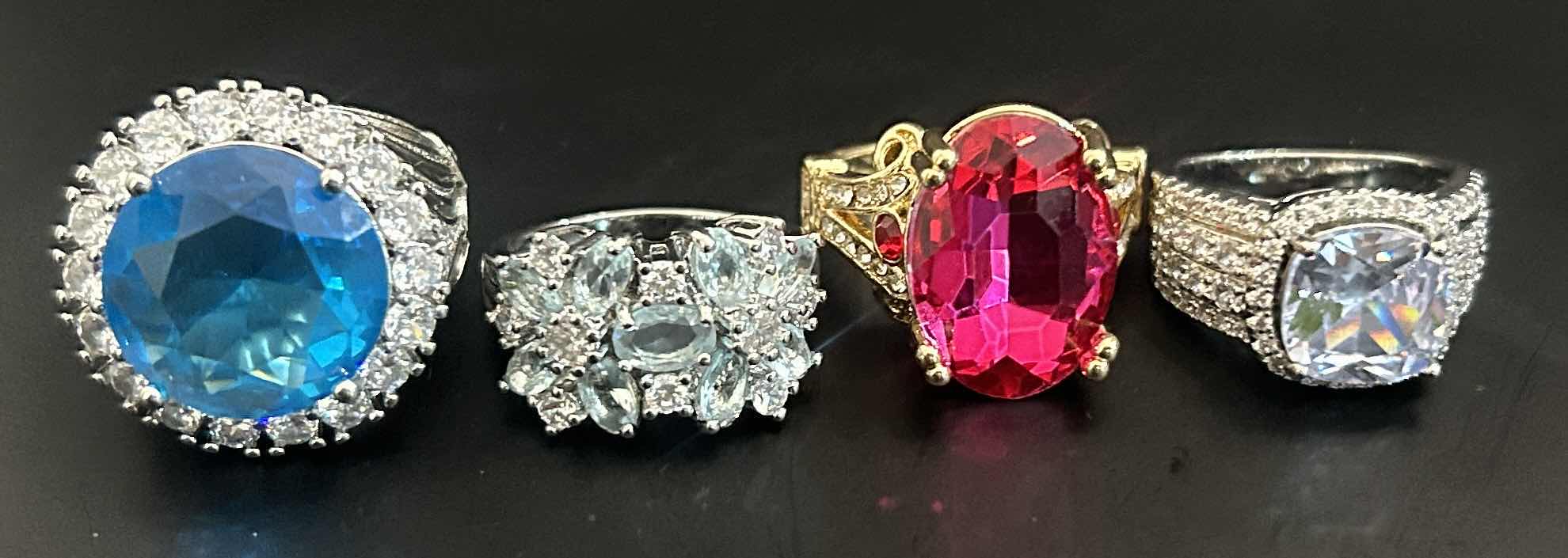 Photo 1 of 4-GOLD & SILVER TONE W FAUX GEMSTONE RINGS (APPROX SIZE 7-8) 