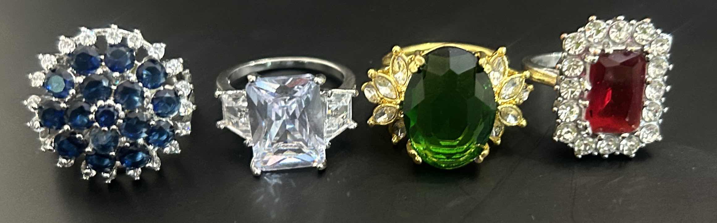 Photo 1 of 4-SILVER & GOLD TONE W. FAUX GEMSTONE RINGS (APPROX SIZE 7-8) 