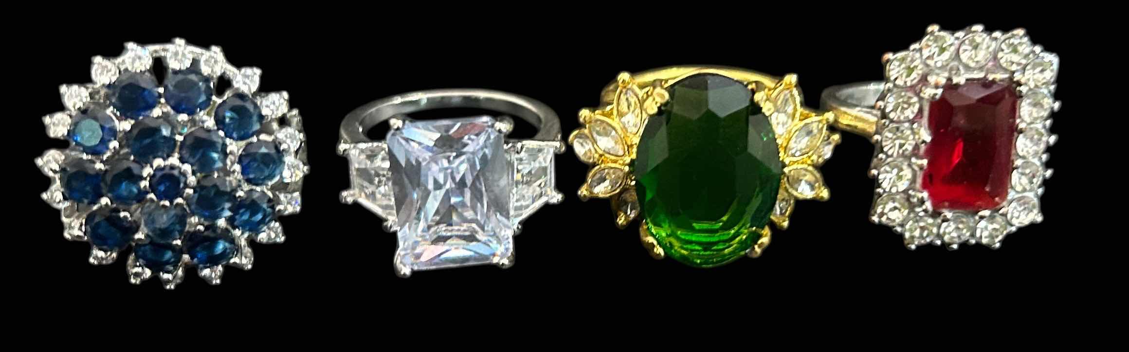 Photo 1 of 4-SILVER & GOLD TONE W. FAUX GEMSTONE RINGS (APPROX SIZE 7-8) 